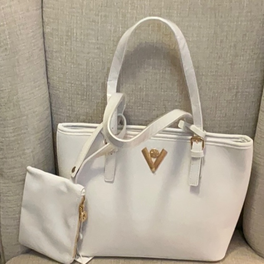 2 Pc. Valentino Orlandi White Gold Tote Bag and Pouch NWT